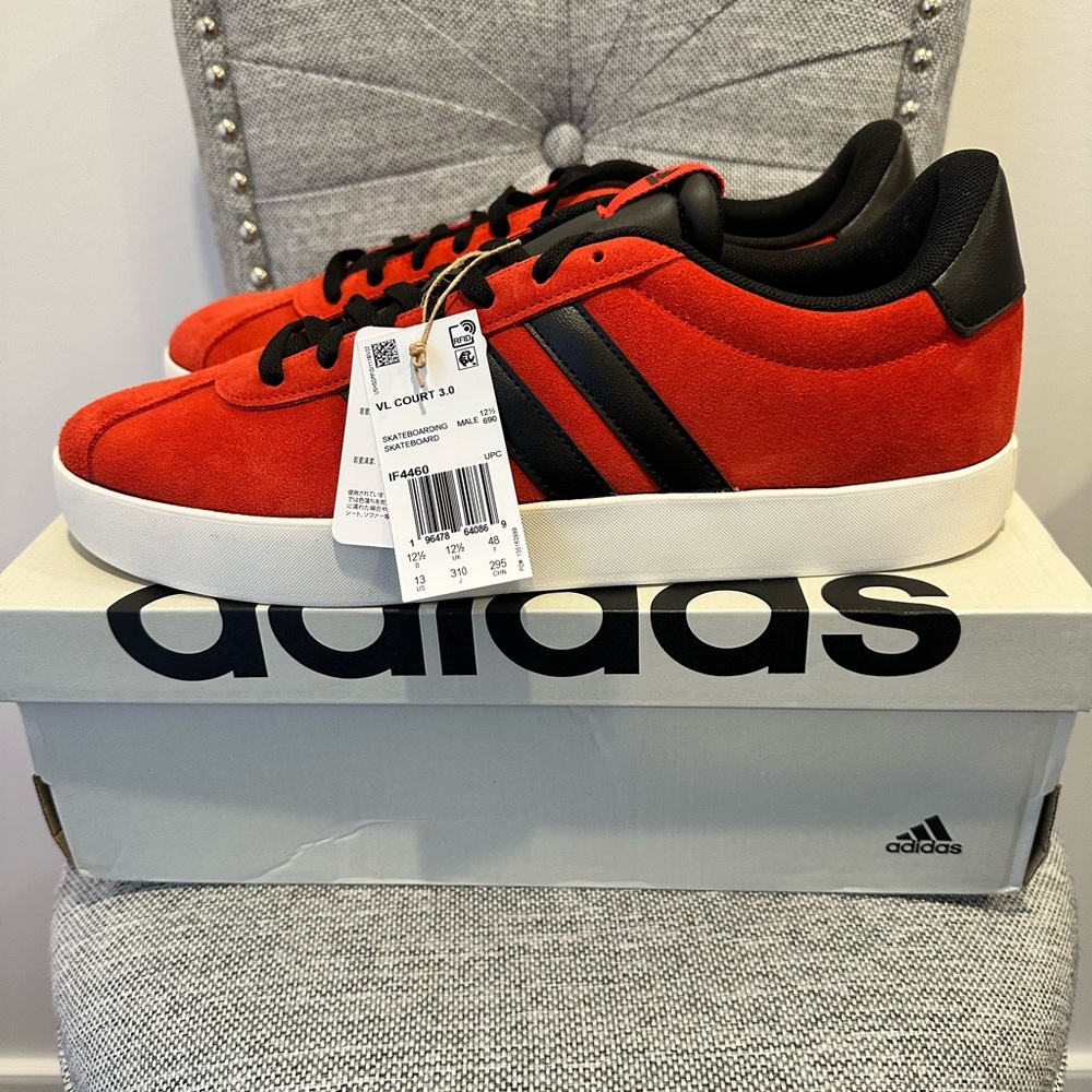 Adidas Men's VL Court  3.0 Red with 3 Black Stripes, IF4460 Sneakers, Size 13